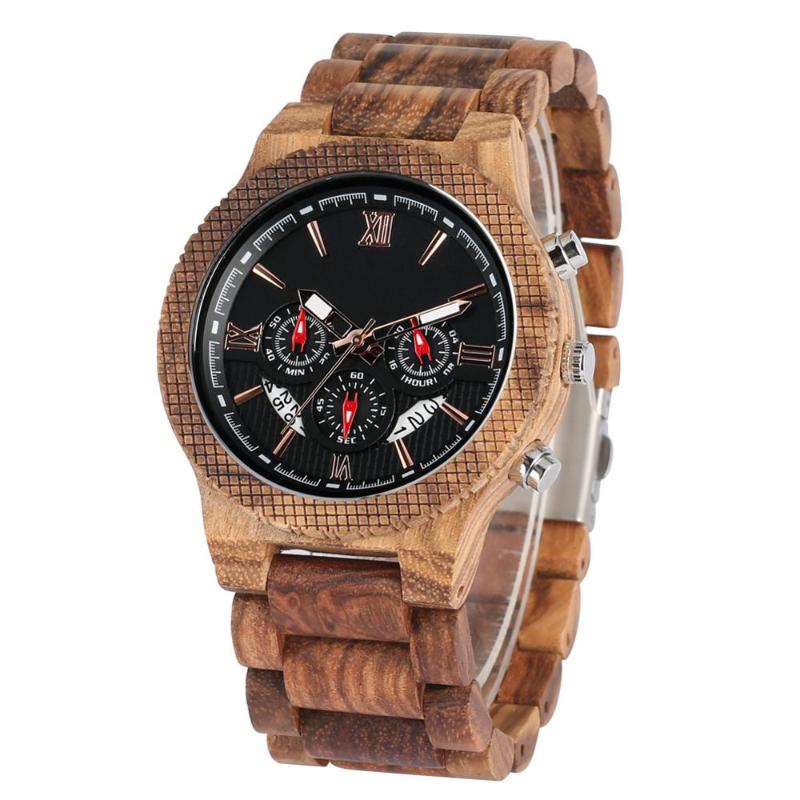 Wristwatches Natural Wood Strap Wooden Watch With Calendar Case Clock Men&#039;s Valentine&#039;s Day Gifts Erkek Kol Saatleri