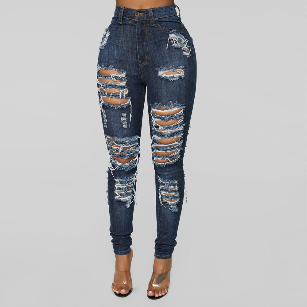 Women&#039;s Jeans Wear 2021 Autumn Cut Elastic Leggings High Waist Pants