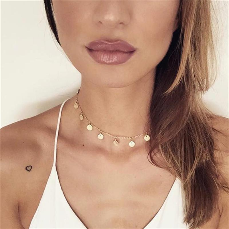 Chokers Fashion Shiny Gold Color Sequins Coin Tassel Pendant Women Choker Necklace Ladies Short Chain Collares Jewelry Gift