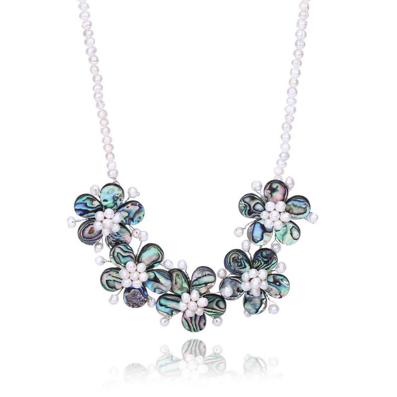 Chokers Fashion Simple Abalone Shell Foral Cluster Pendant Necklaces White Natural Freshwater Pearl Design Jewelry Style