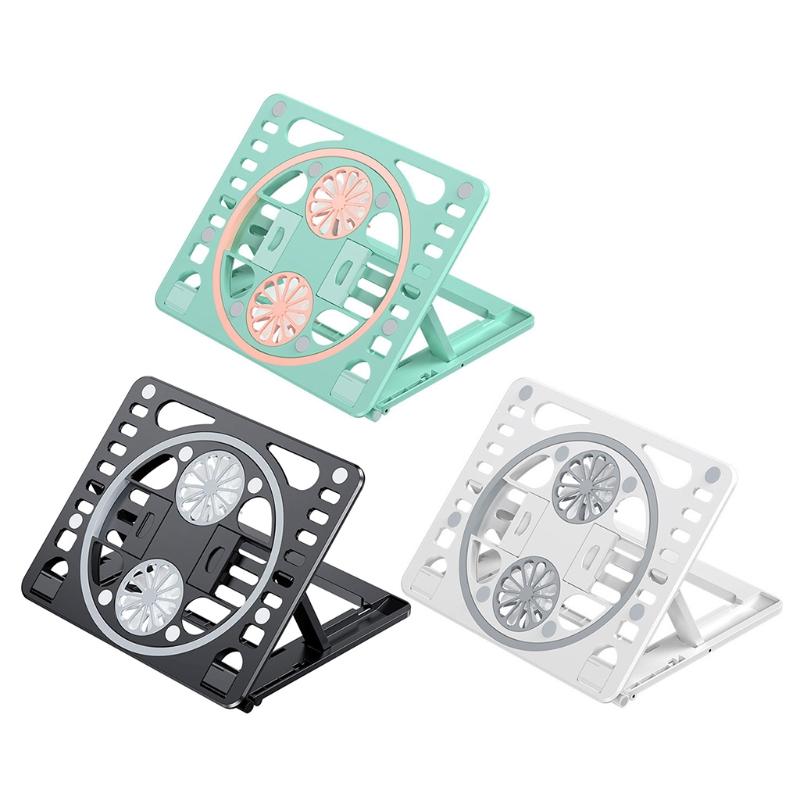 Laptop Cooling Pads Stand Lap Desk Bed Couch With 2 Fans Folding ABS+Anti-Slip Silicone Desktop Riser