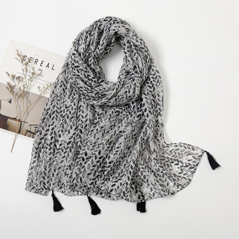 Scarves Spain Women&#039;s Cotton Linen Scarf Shawls Muslim Women Hijab From India Printed Leaves Pareo Uneven Handkerchief Bandana