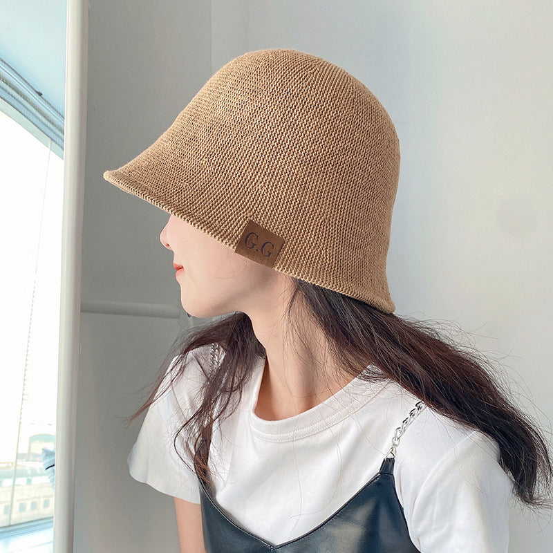 Fashion letter summer fisherman&#039;s hat children&#039;s Korean versatile knitting sunshade hat foldable face Bucket Hat