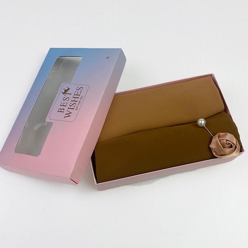 Scarves Women Muslim Chiffon Hijab Plain Wrap Solid Color Shawls Luxury Box Gift For Female Headband Hijabs Foulard