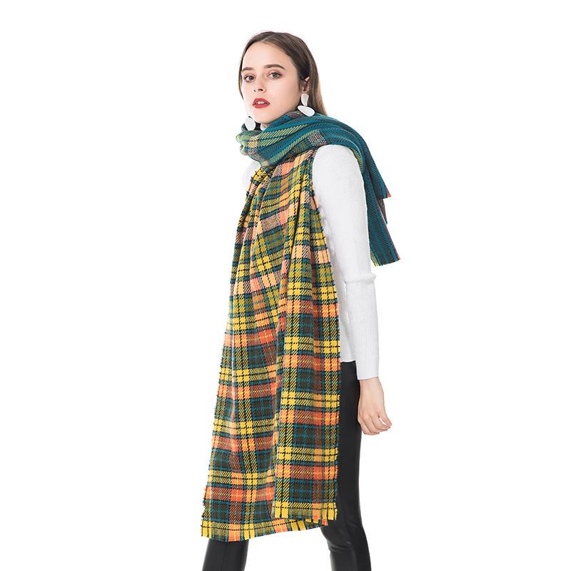 Scarves AC Cashmere Scarf From Europe And America. Color Matching Plaid Warm Scarf. Shawl For Autumn Winter