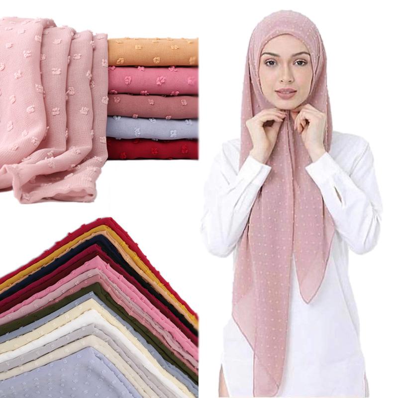 Scarves 10pc-Lot Pom Bubble Chiffon Hijab Scarf Women Long Shawl Wrap Muslim Headband Maxi Islamic Sjaal 180*70cm 25 Color Wholesale