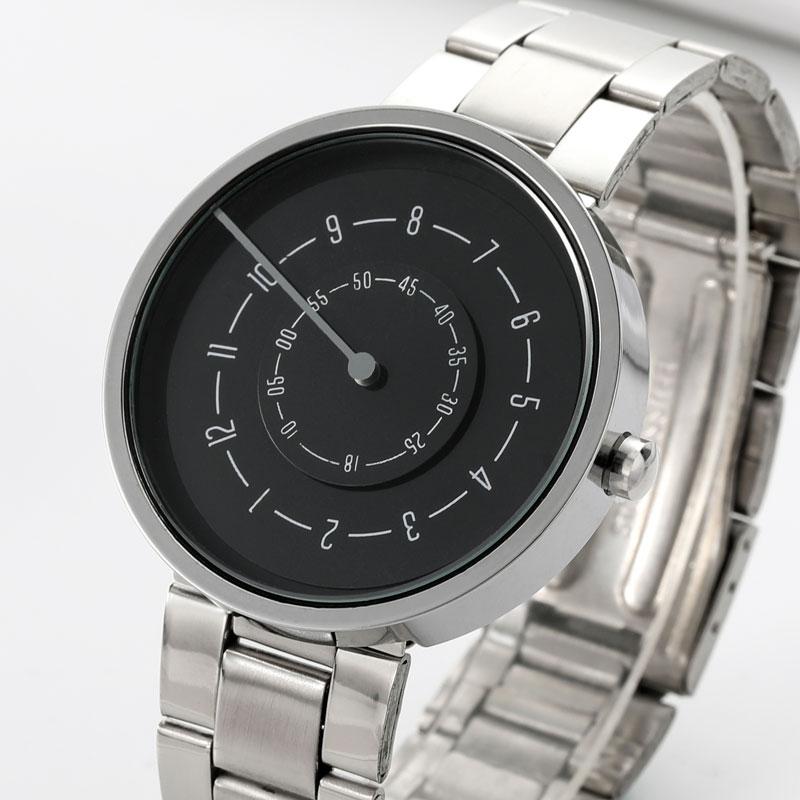 Wristwatches Minimalist Quartz Watch Men Women Creative Turntable Dial Wristwatch Steel Band Leather Simple Sport Clock Gift For Lover