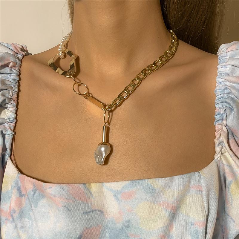 Pendant Necklaces Irregular Geometry Iron Sheet Link Chain Choker Necklace Baroque Imitation Pearl For Women Jewelry Gifts