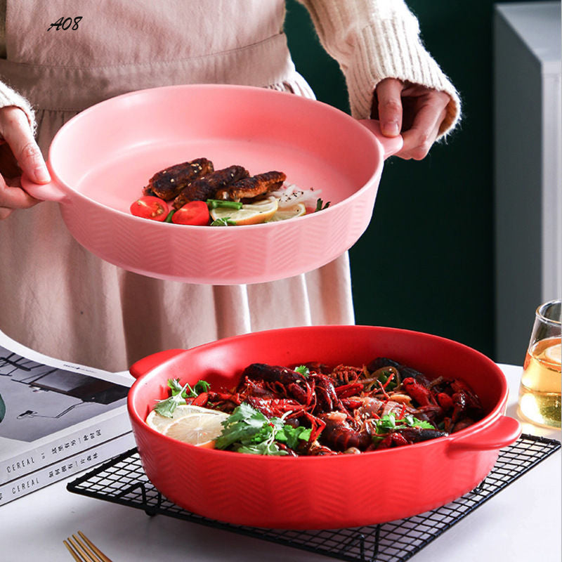 INS Home Pizza Lobster Plates Binaural Ceramic Baking Plate Western Restaurant Hotel Tableware