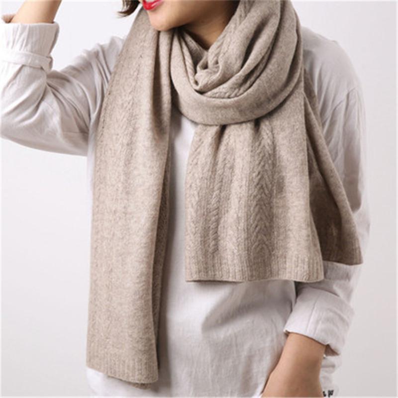 Scarves 100%cashmere Twisted Knited Women Fashion Solid Scarfs Shawl Pashmina 60x185cm Camel 2color