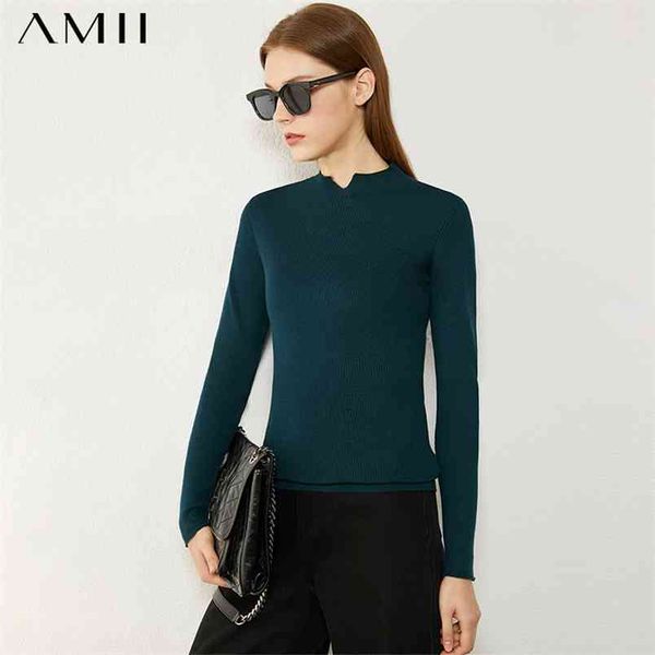 Minimalism Autumn Winter Women&#039;s Sweater Fashion Solid Slim Fit Stand Collar Sweaters For Women Pullover Tops 12040593 210527