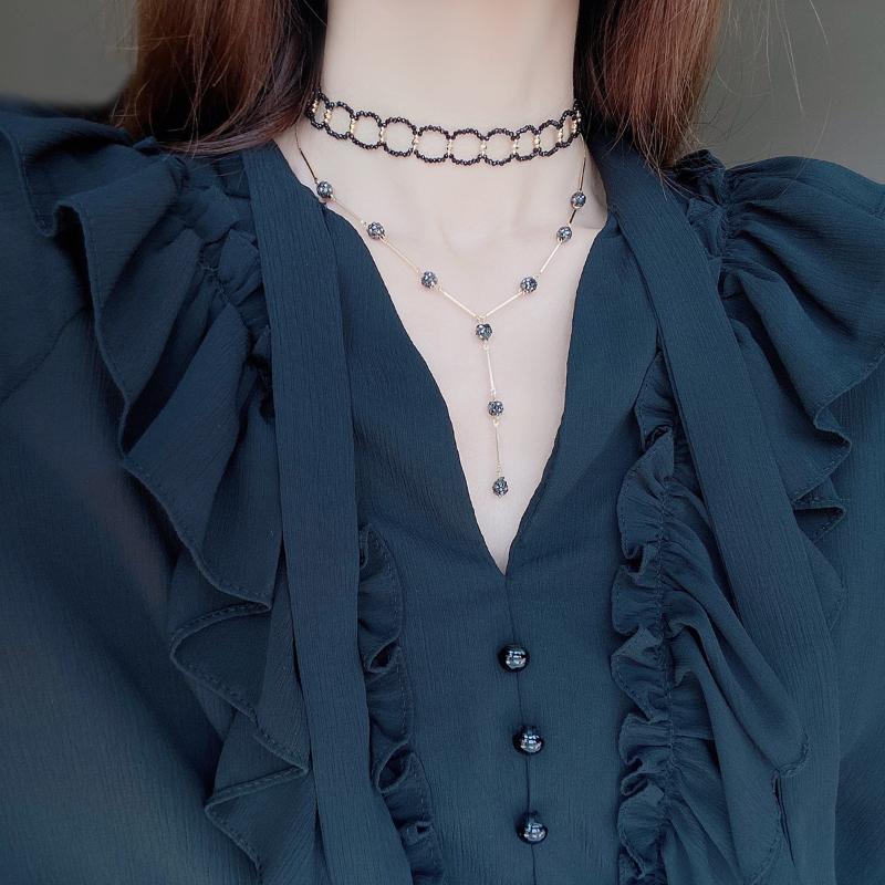 Chains Lexie Diary Black Y-word Necklace Advanced Feel Cool Neck Chain Choker Collar For Women Accessory Jewelry