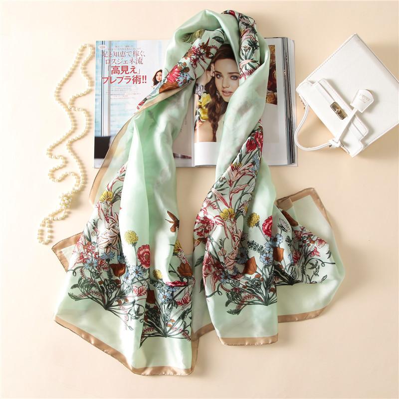 Scarves Women Imitation Silk Scarf Floral Print Shawls Office Lady Wraps Female Elegant Headscarf Beach Bandana Beautiful Gift 90x180cm