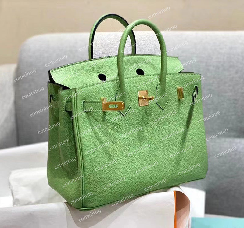 30cm 25cm 35cm Genuine Leather Tote Handbags Women&#039;s Shoulder Bags with Lock Keys Grain Cowhide Small Horse Stamped Gold Hardware Factory Price