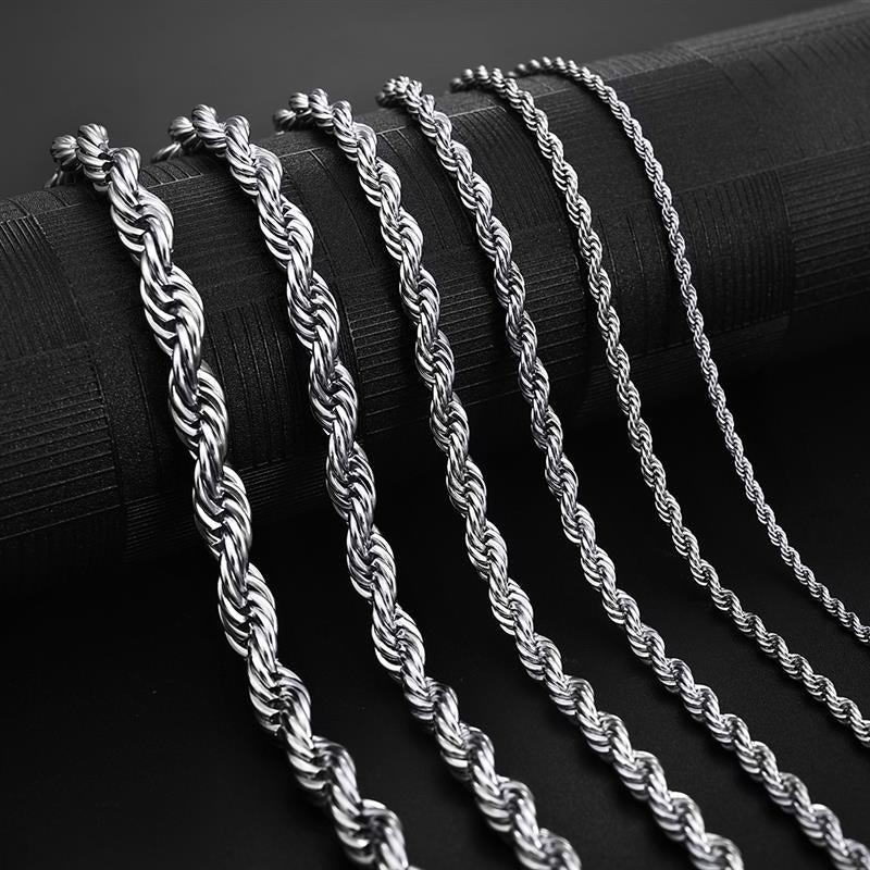 Stainless Steel Rope Chain Necklace 2-5mm Never Fade Waterproof Choker Necklaces Men Women Twist Hip Hop Jewelry 316L Silver Chains Gifts 18-24 Inch