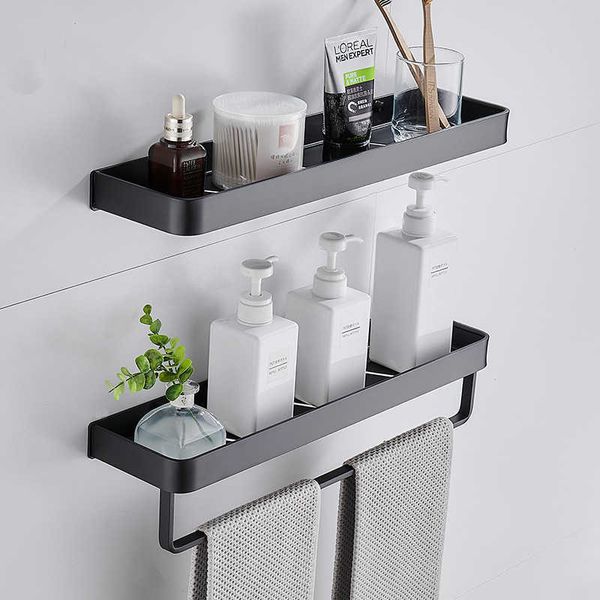 Bathroom Shelf Shower Caddy Organizer Wall Mount Shampoo Rack With Towel Bar No Drilling Kitchen Storage Bathroom Accessories 210724