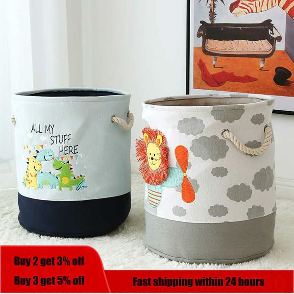 Foldable Storage Basket Cartoon Dinosa Kids Toys Canvas Dirty Clothes Laundry Container Barrel Home Organizer 210609