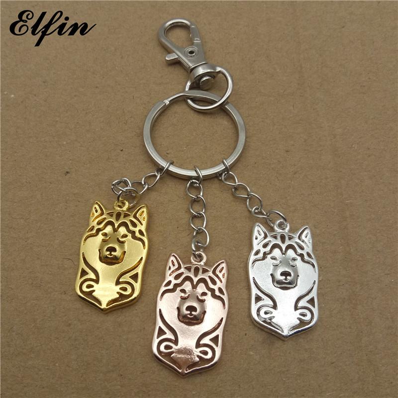 Keychains Elfin Trendy Alaskan Malamute Key Chains Gold Color Silver Animal Jewellery Fashion Dog Rings For Women Men