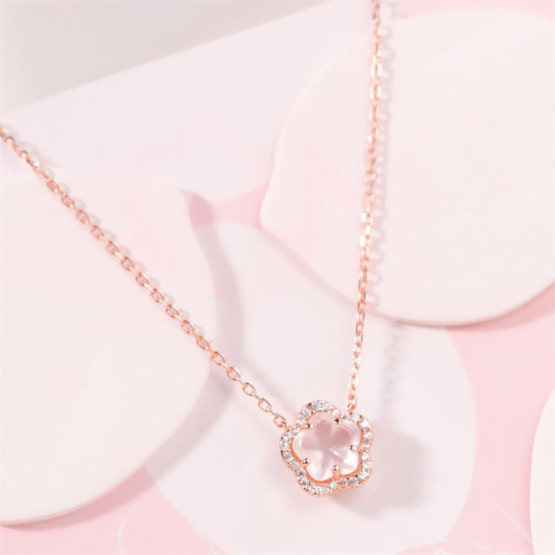 Chokers Japanese Fashion Sterling S925 Silver Necklace Rose Gold Plated SAKURA With Pink Crystle For Women Gift Jewelry ALTB-1281
