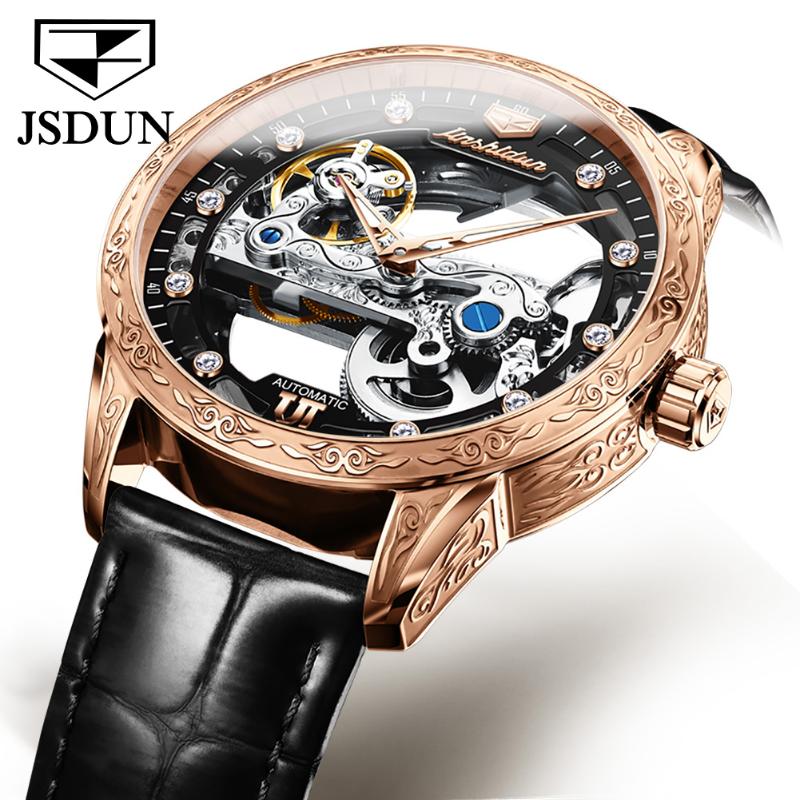 Wristwatches JSDUN Men&#039;s Mechanical Automatic Watch Hollow Out Design Fashion Leisure Sapphire Mirror Waterproof 50M High-Grade Wrist
