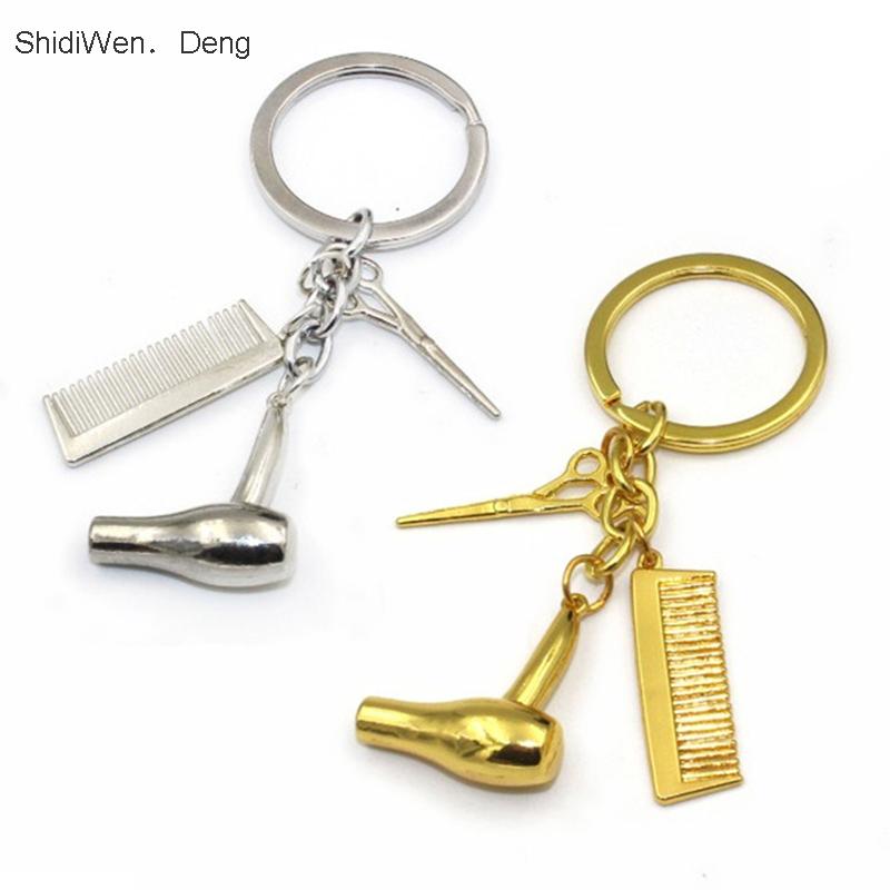 Keychains Pendant Hairdresser Key Chain Women Ornaments Barber Shop Hair Dryer Stylist Gift Scissors Jewelry Combs Personality