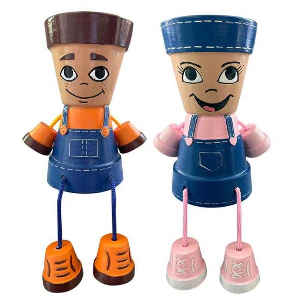 Boys & Girls Resin Garden Potted Plants Country Kids Pots Planter Home Decoration Garden Sculpture Home Garden Decorations 210615