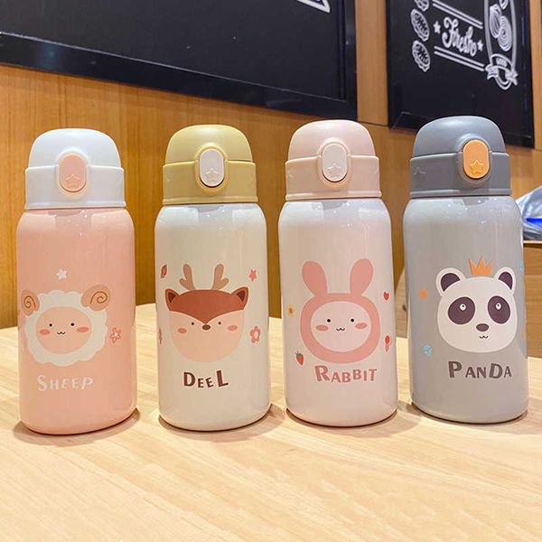 600-400ml Kids Cartoon Drinking Bottles Double Layers Stainless Steel Water Thermos Children Insulated Cups Portable Home Sc 210615