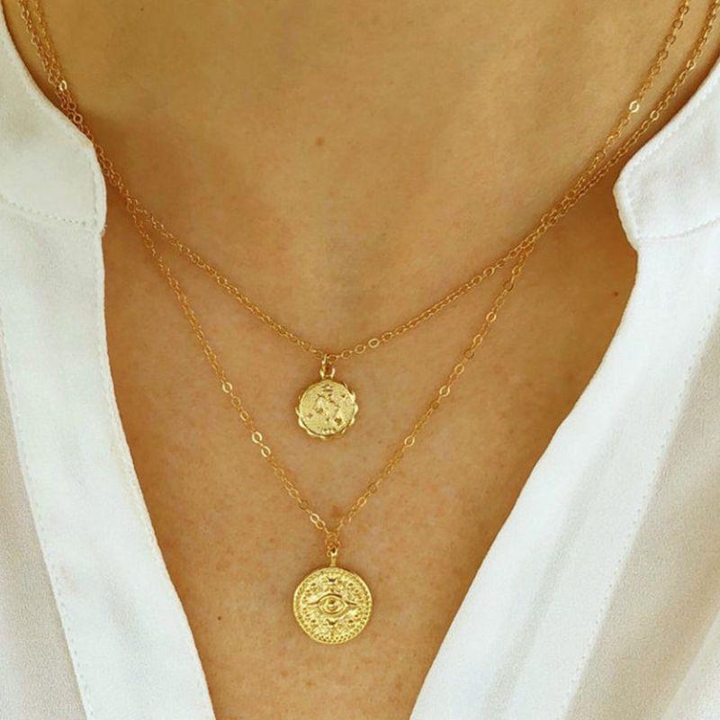 Pendant Necklaces Gothic Double Layered Gold Chain Choker Necklace Metal Portrait Coin For Women Accessories Collares Femme