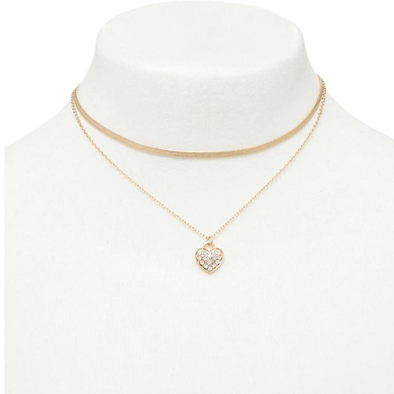 Pendant Necklaces Trendy Exquisite Crystal Peach Heart Double Layered Necklace Women Fashion Clavicle Chain Chokers Jewelry