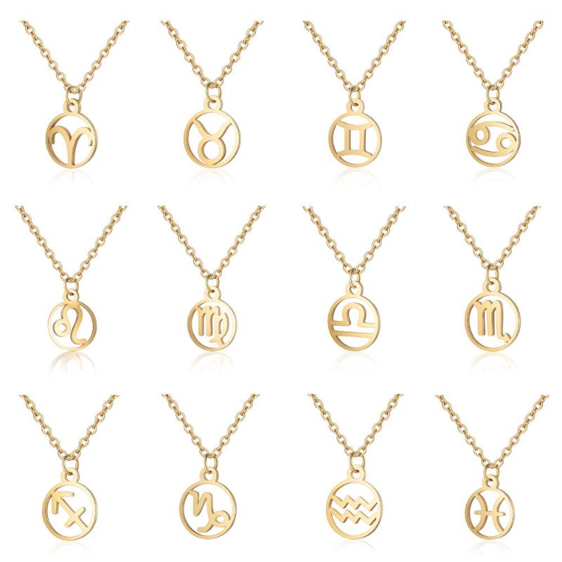 Pendant Necklaces Vintage 12 Constellation Zodiac Pendent Female Elegant Gold Choker Jewelry Libra Taurus Gemini For Women