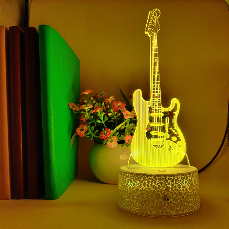 Geometric Guitar LED Night Light Acrylic Desk Lamp 3D Music Club Member Gift Illusion Nightlights With Stylish Crack Base 16 Colors Dropshipping