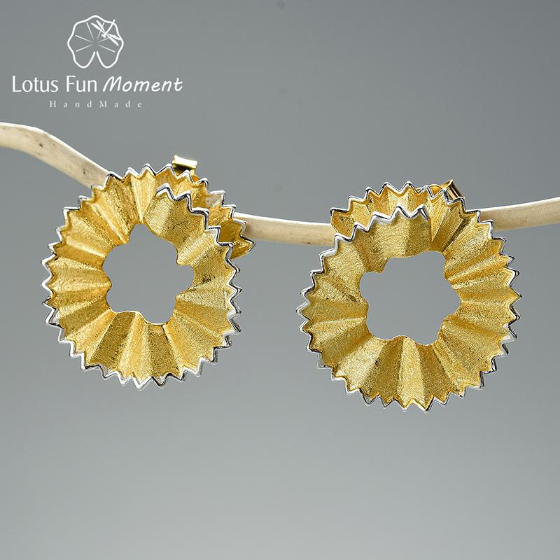 Stud Lotus Fun Moment Pencil Shavings Design Earrings Real 925 Sterling Silver 18K Gold For Women Gift Fine Jewelry