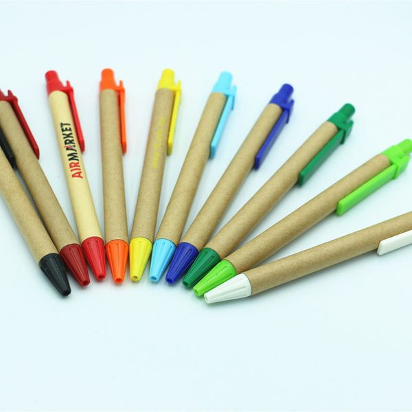 wholesale Promotional Students Ballpoint Pens Eco-Friendly Paper Ballpoint Pens Custom Logo School Supplies Stationery Plastic Clip Pens DH1
