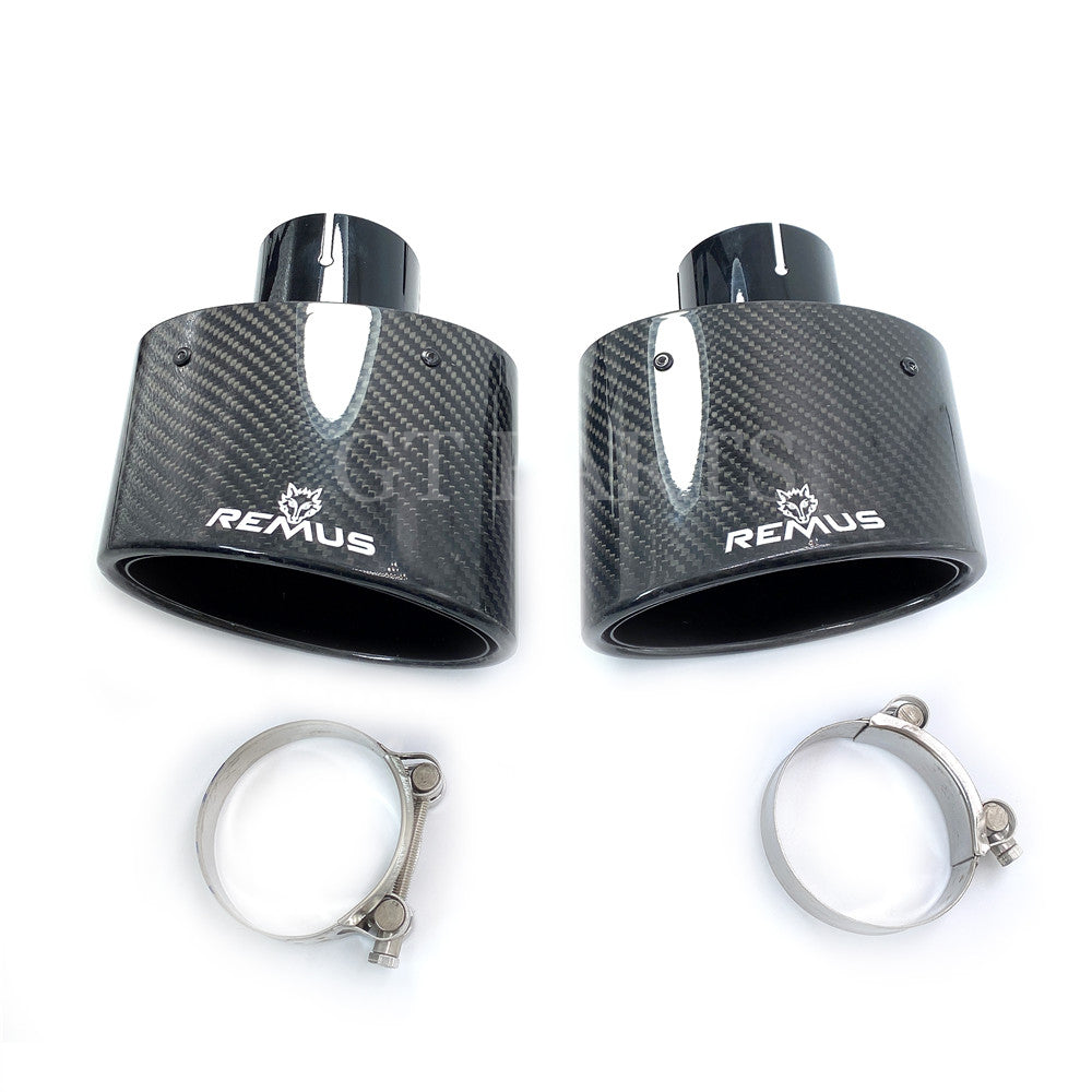 1 Pair Car Universal Oval Remus Sport Glossy Carbon Fiber Exhaust Muffler Tips Black coated Inner Pipe for Benz AUDI HYUNDAI