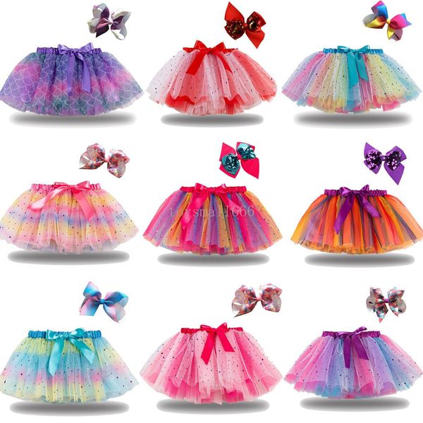 DHL baby girls tutu dress candy rainbow color babies skirts with headband sets kids holidays dance dresses tutus 21 colors