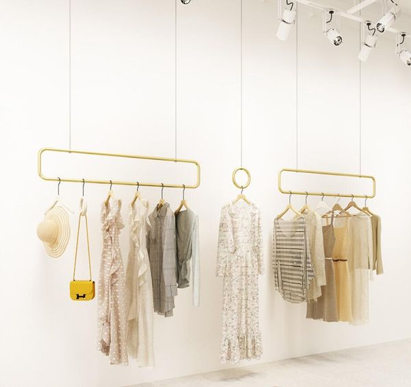 Clothing store display rack Commercial Furniture wall hanger shopping mall women&#039;s decoration light luxury nano gold clothes shelf