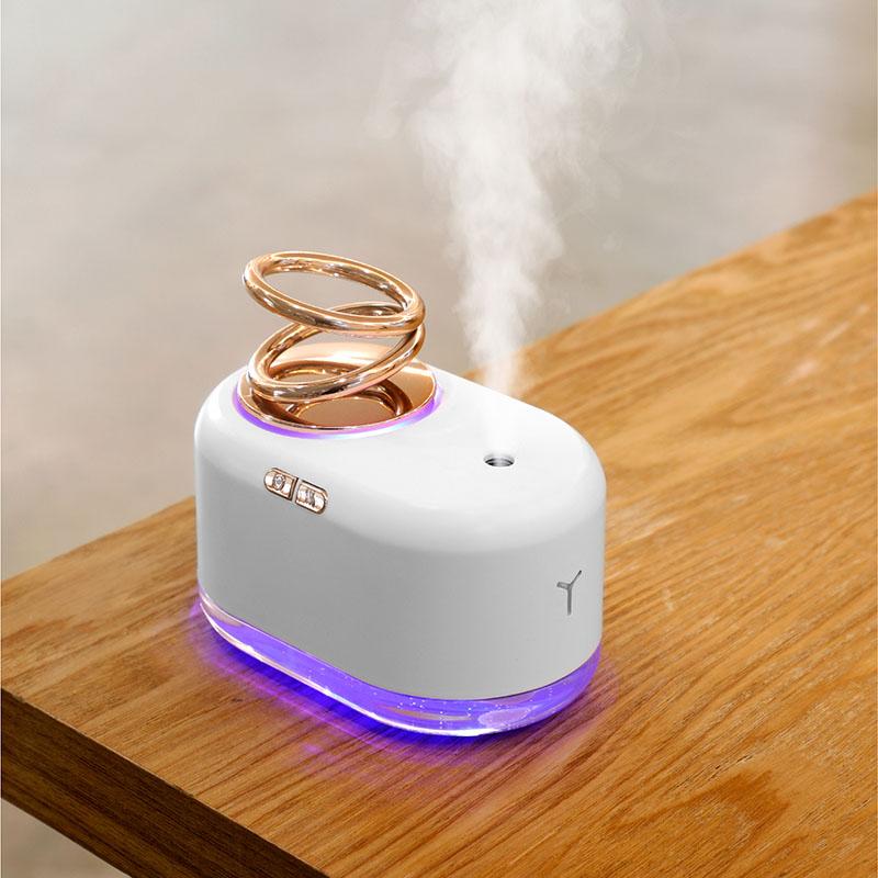 Humidifiers Portable 300ML Air Humidifier Suspended Double Ring Home Colorful Night Light Floating Mini Conditioner For Car
