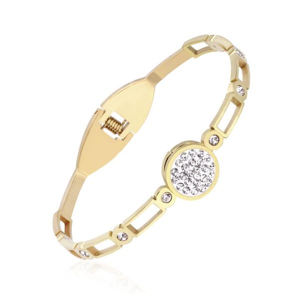 Bangle LUXUSTEEL Charm Bracelet Gold Color Round White Clay Stainless Steel Heart Cubic Zirconia Cuff Vintage Bangles Wedding