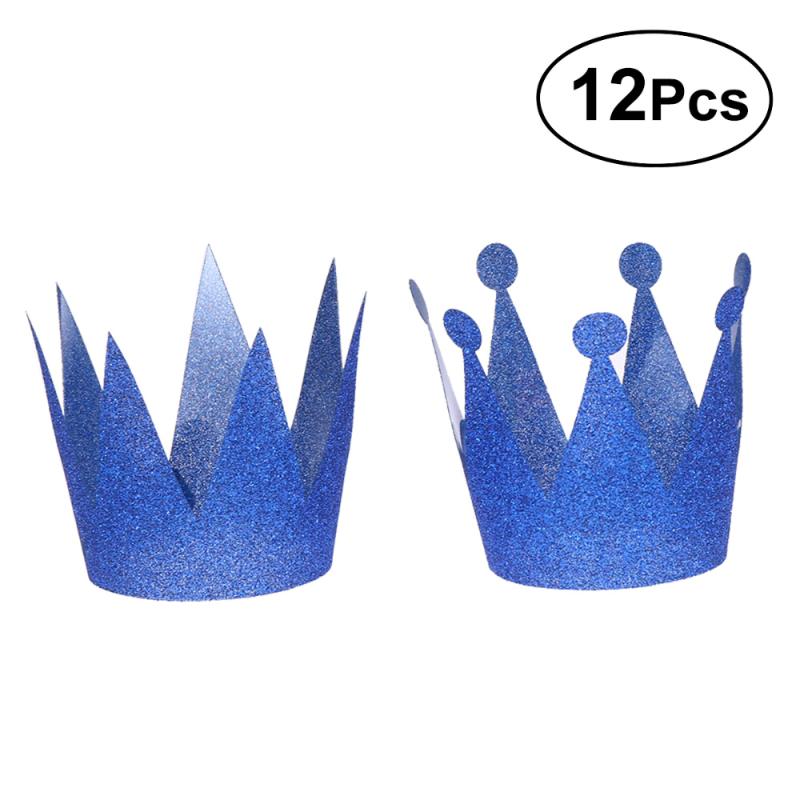 Party Hats 12Pcs Glitter Birthday Crown Prince Crowns For Kids And Adults Decorations (Royal Blue)