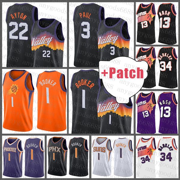2021 New Suns Basketball Jersey Devin 1 Booker Chris 3 Paul Deandre 22 Ayton Steve 13 Nash Charles 34 Barkley Lavender
