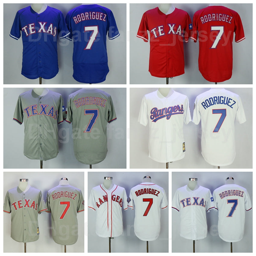 Men Vintage 7 Ivan Rodriguez Baseball Jersey Retire Flexbase Cool Base Cooperstown Embroidery And Stitched Team Blue Red White Grey Retro Excellent