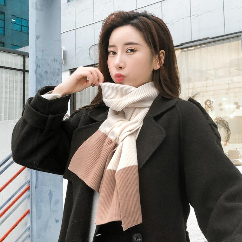 Scarves Japanese Autumn And Winter Woolen Scarf Women&#039;s Korean Cross Knitted Wool Warm Small Necktie Splicing Bib