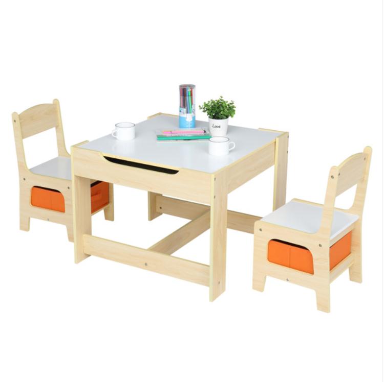 Dining Room Furniture Children&#039;s Wooden And Chair Set With Two Storage Bags (One Table &Two desk)
