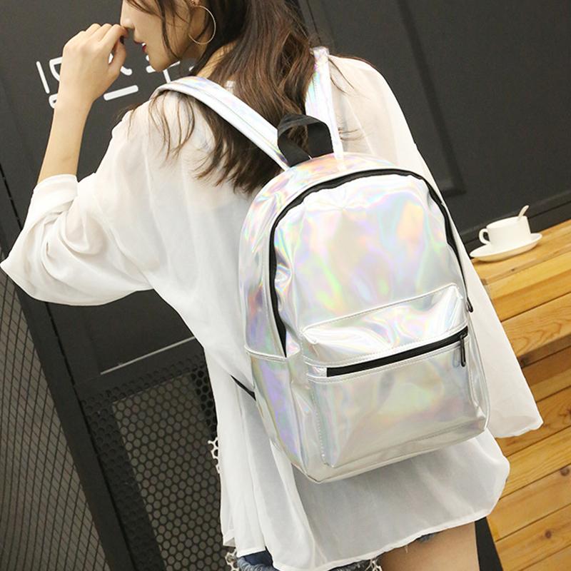 Backpack Hologram Laser For School Student Women&#039;s Silver Color Holographic Bag Backpacks Women