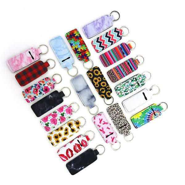 Neoprene Keychain Chapstick Lip Balm Holders Key Chain Portable Lipstick Holder Keyrings Party Favor Gift YAY006
