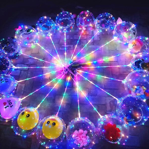 DIY LED Novelty Lighting Up Bobo Balloons with Rose Bouquet Wedding Transparent Light Ball Set Glow Bubble Balloon String Lights for Valenti