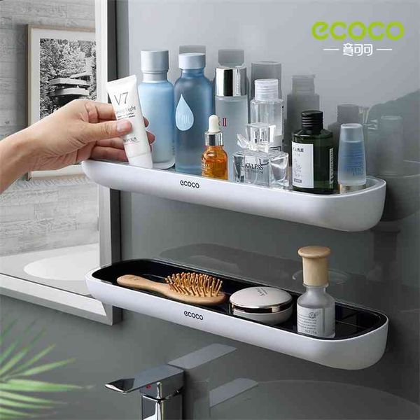 ECOCO Bathroom Shelf Storage Rack Holder Wall Mounted Shampoo Spices Shower Organizer Bathroom Accessories with Towel Bar 210811