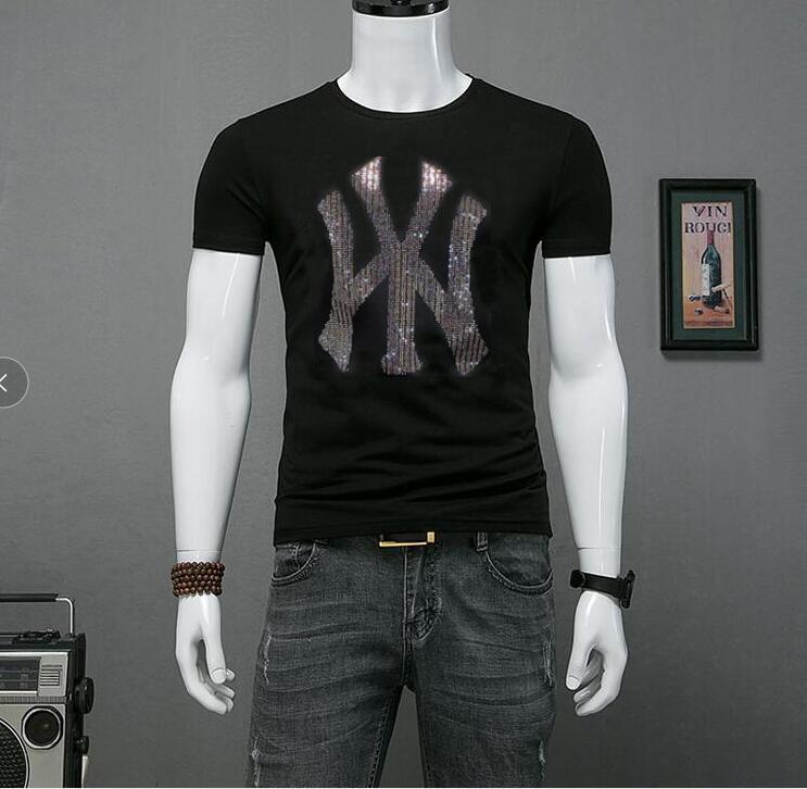 Men&#039;s T-Shirts 2021 Men Fashion Casual Short Sleeved Rhinestone Tshirt Slim Fit Male Drill Business Brand Clothing Soft