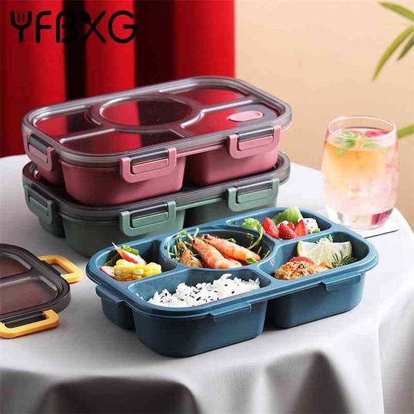 Portable Lunch Box For Kids Plastic Food Storage Container Microwave Bento Box With Soup Bowl Camping Picnic Kitchen Food Box 210818