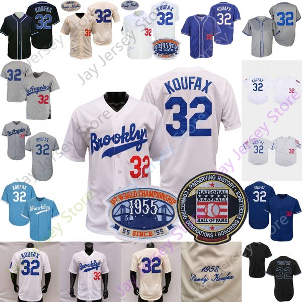 Baseball Sandy Koufax Jersey Vintage 1958 Cream White With 1ST WS Patch Hall Of Fame 1963 Hemp-Grey 1981 Grey Black Fashion Blue Player Size